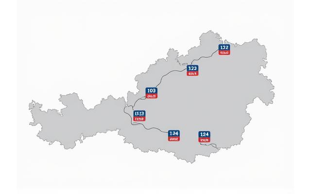 Karte von Österreich mit hervorgehobenen Notrufnummern und Icons für Polizei, Feuerwehr, Rettungsdienst und Pannenhilfe.