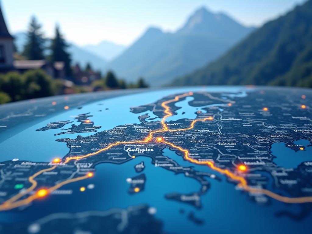 Interaktive Straßenkarte Österreichs mit hervorgehobenen Reiserouten und Grenzübergängen