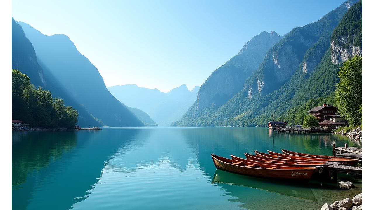 Salzkammergut Seenlandschaft mit Bergen und traditionellen Häusern