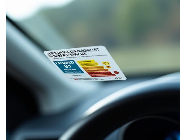 Nahaufnahme eines österreichischen Umwelt-Pickerls auf einer Windschutzscheibe, mit dem EU-Führerschein im Hintergrund.