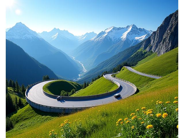 Grossglockner Hochalpenstraße mit schneebedeckten Gipfeln und kurviger Straße