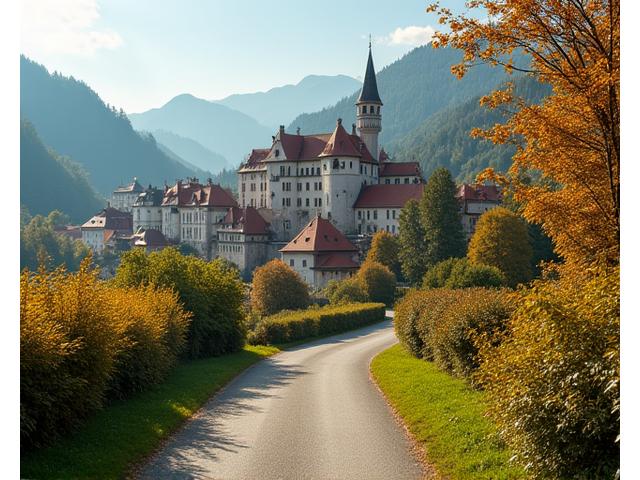 Romantische Straße Österreich mit historischer Stadt und Schloss