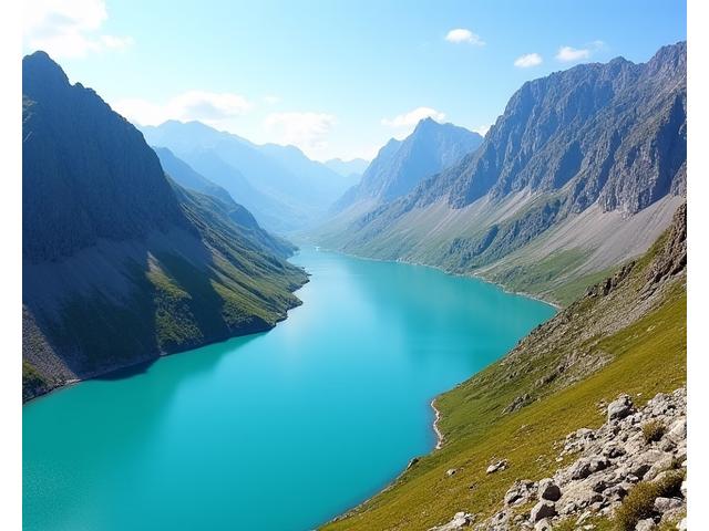 Silvretta Hochalpenstraße mit blauem Stausee und hohen Gipfeln