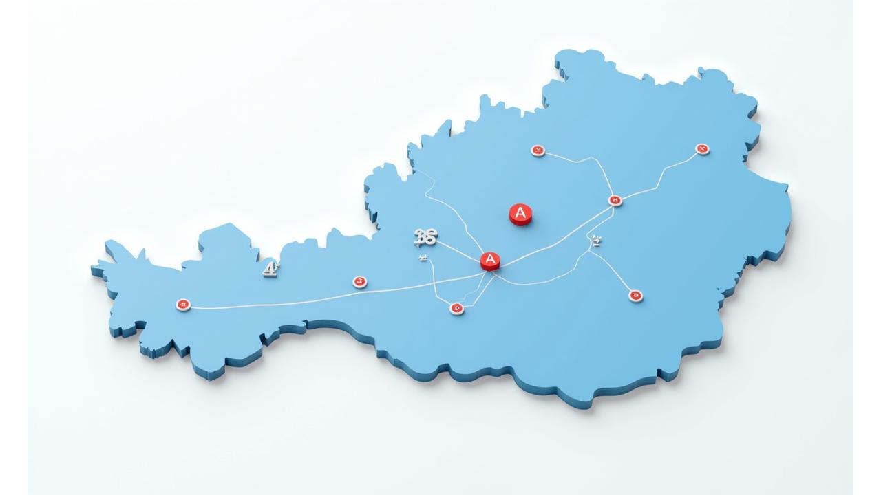 Interaktive Karte Österreichs mit markierten Autobahnen und Vignettensymbolen